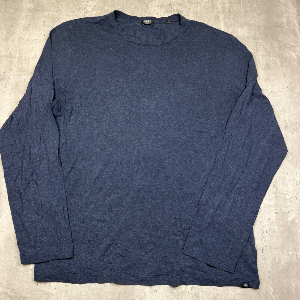 Faherty Reserve Shirt Mens Large Navy Blue Long Sleeve Crewneck Stretch Tee